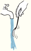 Hold a spoon in a stream of water as shown