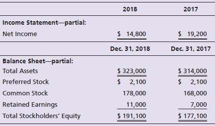 2017 2018 Income Statement-partial: $ 14,800 $ 19,200 Net Income Dec. 31, 2017 Dec. 31, 2018 Balance Sheet-partial: $ 32