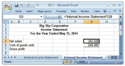 S6-7 - Microsoft Excel х Home Insert Page Layout Formulas Data Review View f ='Internal Income Statement'IG8 н G5 Big 