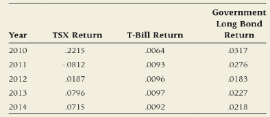 Government Long Bond T-Bill Return Year TSX Return Return .0064 0317 2010 .2215 2011 -.0812 .0093 0276 .0096 2012 .0187 
