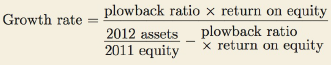 plowback ratio x return on equity 2012 assets 2011 equity Growth rate plowback ratio x return on equity 