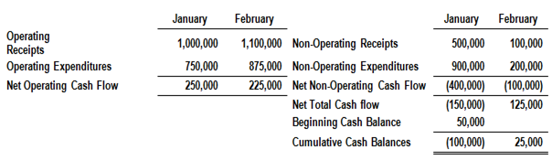 January February 1,100,000 Non-Operating Receipts 875,000 Non-Operating Expenditures 225,000 Net Non-Operating Cash Flow