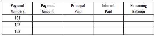 Payment Numbers 101 102 103 Principal Paid Remaining Balance Payment Amount Interest Paid 