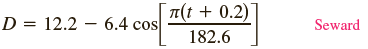 T(t + 0.2) 182.6 D = 12.2 – 6.4 cos Seward 