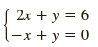 S 2x + y = 6 (-x + y = 0 