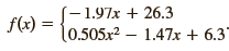 - 1.97x + 26.3 l0.505x2 – 1.47x + 6.3 %3D f(x) = 