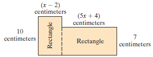(x – 2) centimeters (5x + 4) centimeters 10 centimeters Rectangle centimeters Rectangle 