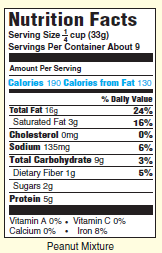 Nutrition Facts Serving Size cup (33g) Servings Per Container About 9 Amount Per Serving Calories 190 Calories from Fat 