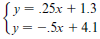 |y = .25x + 1.3 y = -.5x + 4.1 