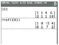 NORMAL FLOAT AUTO REAL DEGREE MP CA) [1 1 4 6 2 1 1 10] rref (CA)) [1 0 -3 41 le 1 7. 2! 
