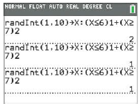 NORMAL FLOAT AUTO REAL DEGREE CL randInt (1.10)+X: (XS6)1+(X2 7)2 randint (1,10)X: (XS6)1+(XE 7)2 randint (1,1ö)X: (XS6