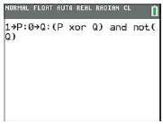 NORMAL FLOAT AUTO REAL RADIAN CL 1+P:0+Q: (P xor Q) and not( 