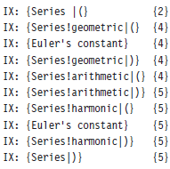 IX: {Series |() IX: {Series!geometric|(} {4} IX: {Euler's constant} {2} {4} IX: {Series!geometric|)} {4} IX: {Series!ari