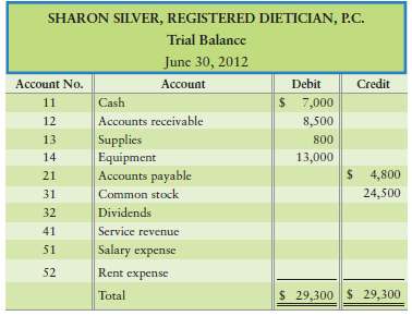 The trial balance of Sharon Silver, Registered Dietician, P.C., 