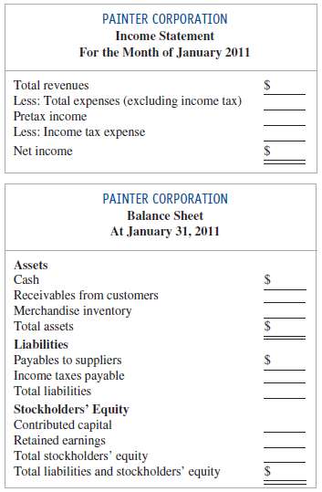 Preparing an Income Statement and Balance Sheet Painter Corporat