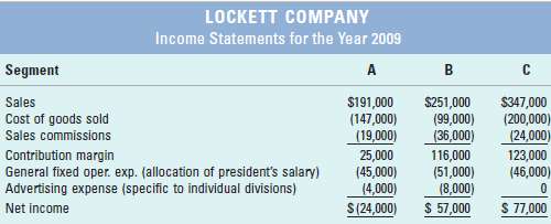 Lockett Company operates three segments. Income statements for t