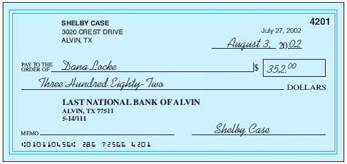 Shelby wrote the check shown below to Dana. When is