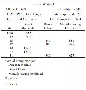 A job cost sheet of Chamberlin Company is given below.