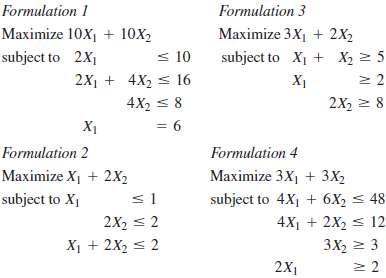 Consider the following four LP formulations. Using a graphical a