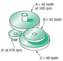 Find the number of teeth for gear D in each