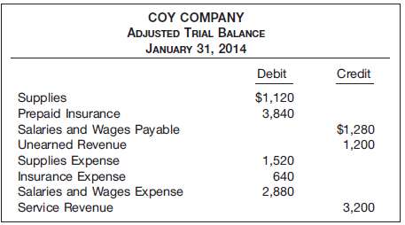 A partial adjusted trial balance of Coy Company at January