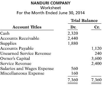 The trial balance columns of the worksheet for Nanduri Company
