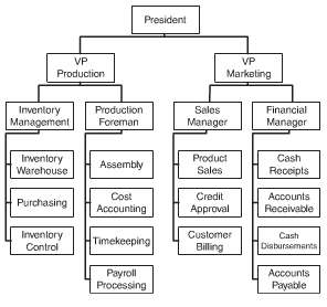 The current organizational structure of Blue Sky Company, a manufacturer
