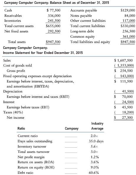 Data for Campsey Computer Company and its industry averages follow.