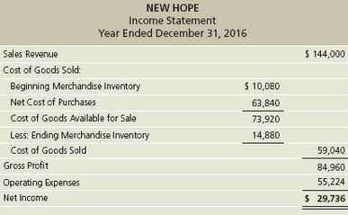 New Hope reported the following income statement for the year