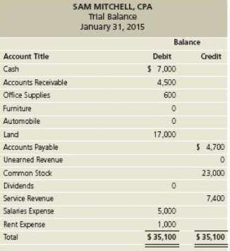 The trial balance of Sam Mitchell, CPA, is dated January