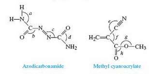 Two molecules used in the polymer industry are azodicarbonamide and