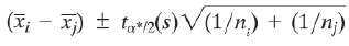 (X; - X) ± t2(s) V(1/n) + (1/n}) 