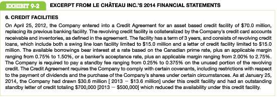 Note 6 (Exhibit 9-2) of Le ChÃ¢teau€™s 2014 financial statements