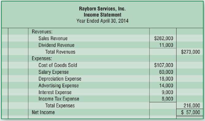 The income statement and additional data of Rayborn Services, Inc.