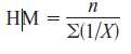 The harmonic mean (HM) is defined as the number of