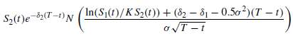 S,(t)e-(T-1)N (In(S|(t)/ K S2(t)) + (82 – 81 – 0.502)(T oT -t –1) 