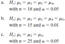 For the following ANOVA experiments, determine the critical region(s) and