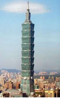 The Taipei 101 Tower in Taipei, Taiwan is a 509-m