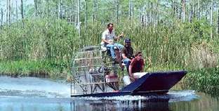 An airboat of the type used in swampy and marshy