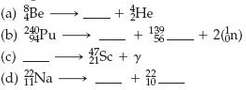 Complete the following nuclear decay equations by filling in the