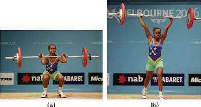 (a) As a weightlifter lifts a barbell from the floor