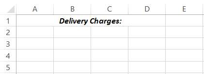 The delivery charges used in the Delivery worksheet are as