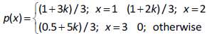 The random variable x takes on the values 1, 2,