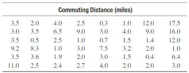 The following data represent the commuting distances for employees of