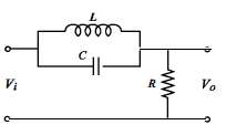 A circuit that filters out a certain frequency is shown