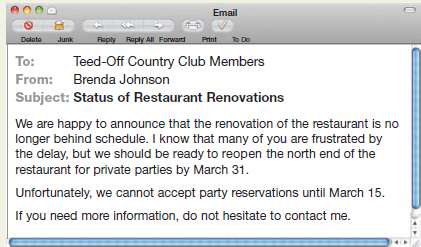 Rewrite this email from a facilities manager to country club