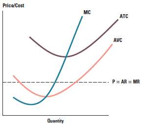 The marginal costs, average variable costs (AVC), and average total