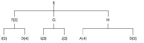 A. Given the following product structure tree for product E,
