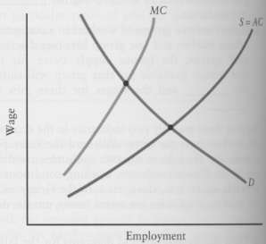 The following diagram shows the market for labour in a