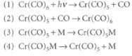 (1) Cr(CO), +hv→ CríCO), +CO (2) Cr(CO); + CO -→Cr(CO), (3) Cr(CO), + M→ Cr(CO),M (4) Cr(CO),M Cr(CO), + M 